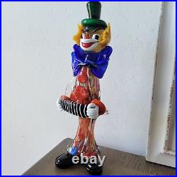 Murano Glass Clown Figurine With Accordion 15 Inches Tall Clown