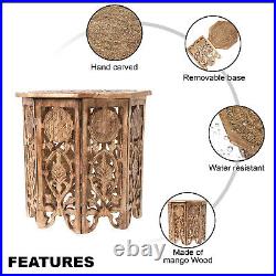 NAKKASHI Hand Carved Wooden Flower Leaf Carving Pattern Table Water Resistant