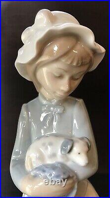 NAO by LLADRO # 0241 SWEET GIRL Holding Dalmatian Puppy in Blue Blanket MINT