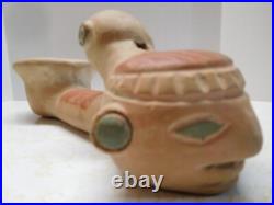 Native North or Central American Style Large Ornate Face Clay Pipe Maya Inca