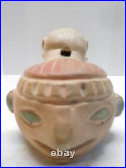 Native North or Central American Style Large Ornate Face Clay Pipe Maya Inca