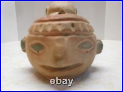 Native North or Central American Style Large Ornate Face Clay Pipe Maya Inca