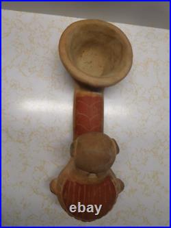 Native North or Central American Style Large Ornate Face Clay Pipe Maya Inca