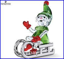 New In Box Authentic Swarovski Santa's Elf On Sleigh Crystal Figurine #5533947