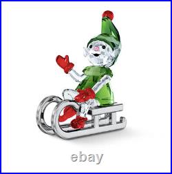 New In Box Authentic Swarovski Santa's Elf On Sleigh Crystal Figurine #5533947