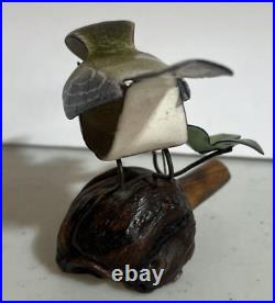 Norman Brumm Enamel On Copper Yellow Bird Finch Burl Wood Flower Signed Vintage