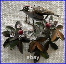 Norman brumm porcelain enameled flowers and bird wall hanging