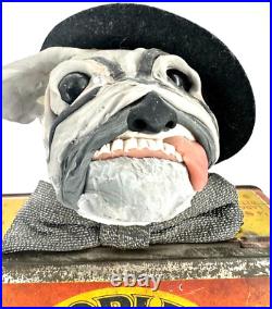 ORIGINAL SIGNED ARTIST Melissa Menzer DOG / bulldog Multimedia Sculpture 17.5x8