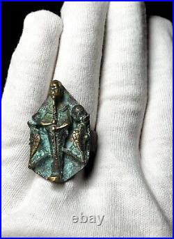 Old Vintage Handmade Egyptian ring in form of God Ptah and God Horus