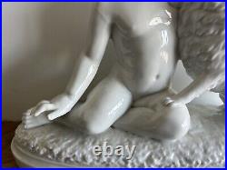 Original Antique White porcelain Little Boy with Dog, 1900's Signed