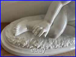 Original Antique White porcelain Little Boy with Dog, 1900's Signed