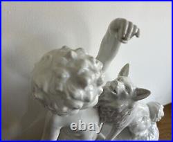 Original Antique White porcelain Little Boy with Dog, 1900's Signed