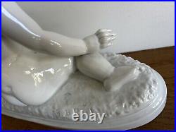 Original Antique White porcelain Little Boy with Dog, 1900's Signed