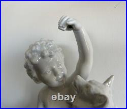 Original Antique White porcelain Little Boy with Dog, 1900's Signed