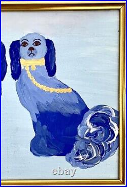 Painting Art Dog Staffordshire King Cavalier Blue & Gold Painting