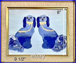 Painting Art Dog Staffordshire King Cavalier Blue & Gold Painting