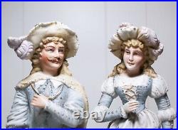 Pair Of Antique German Jeweled Porcelain Hand Painted Bisque Figures Sculptures