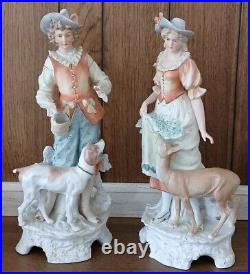 Pair Vintage Carl Schneider French Couple With Deer & Dog Statuettes