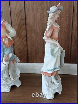 Pair Vintage Carl Schneider French Couple With Deer & Dog Statuettes