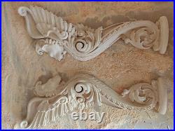 Pair Wood Carved Griffin Gothic Door Stairs Lion Wall French Victorian Fireplace