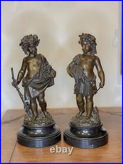 Pair of 19th Century Louis XVI Style Signed Patinated Bronze Classical Figure