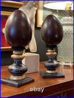 Pair of Antique Finish Baroque Style Plaster Ostrich Eggs on the Stands