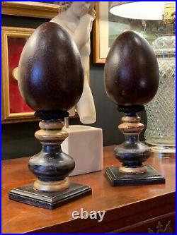 Pair of Antique Finish Baroque Style Plaster Ostrich Eggs on the Stands