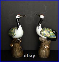 Pair of Early 20th Century Chinese Chinoiserie Chic HandPainted Porcelain Cranes