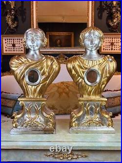 Pair of Large 19th Century Italian Giltwood and Silver Leaf Reliquary Figures
