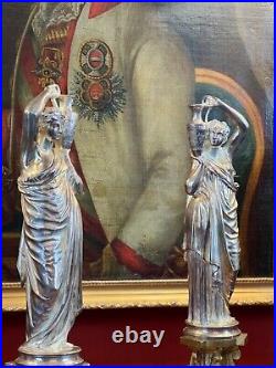 Pair of Late 19th Century Classical Silverplated Figurines on the Gothic Base