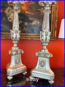 Pair of Monumental Early 19th Century Italian Neoclassical Altar Candleholders