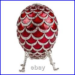 Pine Cone Faberge Egg Replica ELEPHANT Music Jewelry Box Red Egg 4.7