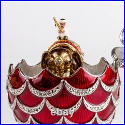 Pine Cone Faberge Egg Replica ELEPHANT Music Jewelry Box Red Egg 4.7
