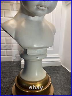Plaster Terracotta Bust of a Girl Signed Jacques Saly Lamp By Chapman Real