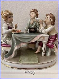 Porcelain Figurine 5.5 Vintage Children At Table Eating like Scheibe Alsbach