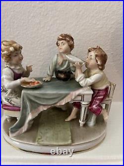 Porcelain Figurine 5.5 Vintage Children At Table Eating like Scheibe Alsbach