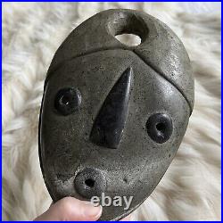Primitive Carved Stone Mask Shaman Raised Donut Eyes Triangle Nose Indigenous