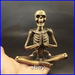 Pure Brass Skeleton Skull Yoga Figurine Punk Hip Hop Meditation Statue Gift Toy