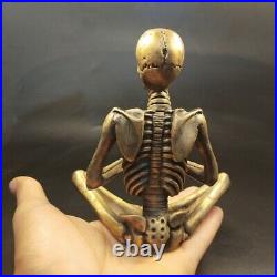 Pure Brass Skeleton Skull Yoga Figurine Punk Hip Hop Meditation Statue Gift Toy