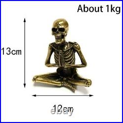 Pure Brass Skeleton Skull Yoga Figurine Punk Hip Hop Meditation Statue Gift Toy