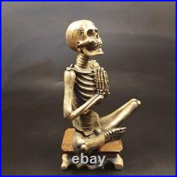 Pure Brass Skeleton Skull Yoga Figurine Punk Hip Hop Meditation Statue Gift Toy