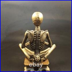 Pure Brass Skeleton Skull Yoga Figurine Punk Hip Hop Meditation Statue Gift Toy