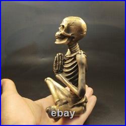 Pure Brass Skeleton Skull Yoga Figurine Punk Hip Hop Meditation Statue Gift Toy