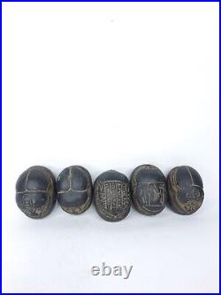 RARE ANTIQUE ANCIENT EGYPTIAN 5 Black Scarabs Good Luck Hieroglyphi 1543-1474 Bc