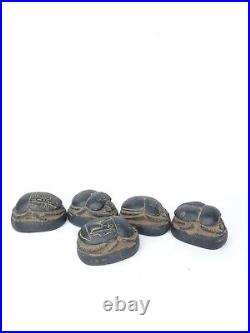 RARE ANTIQUE ANCIENT EGYPTIAN 5 Black Scarabs Good Luck Hieroglyphi 1543-1474 Bc