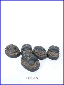 RARE ANTIQUE ANCIENT EGYPTIAN 5 Black Scarabs Good Luck Hieroglyphi 1543-1474 Bc