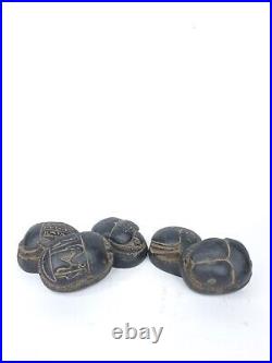 RARE ANTIQUE ANCIENT EGYPTIAN 5 Black Scarabs Good Luck Hieroglyphi 1543-1474 Bc