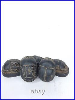 RARE ANTIQUE ANCIENT EGYPTIAN 5 Black Scarabs Good Luck Hieroglyphi 1543-1474 Bc