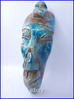 RARE ANTIQUE ANCIENT EGYPTIAN Faience King Akhenaten Statue Head Bust 1315 Bc