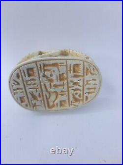 RARE ANTIQUE ANCIENT EGYPTIAN Pharaonic Faience Statue Scarab Beetle Hiroglyphic